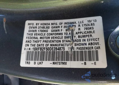 2013 Honda Civic Lx z USA, uszkodzony, nr VIN 19XFB2F50DE284875